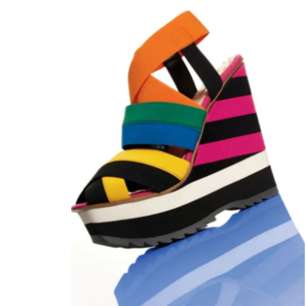 PRADA Peep Toe Platform Multi Strap Multi Color Bandage Slingback Wedge NEW 36